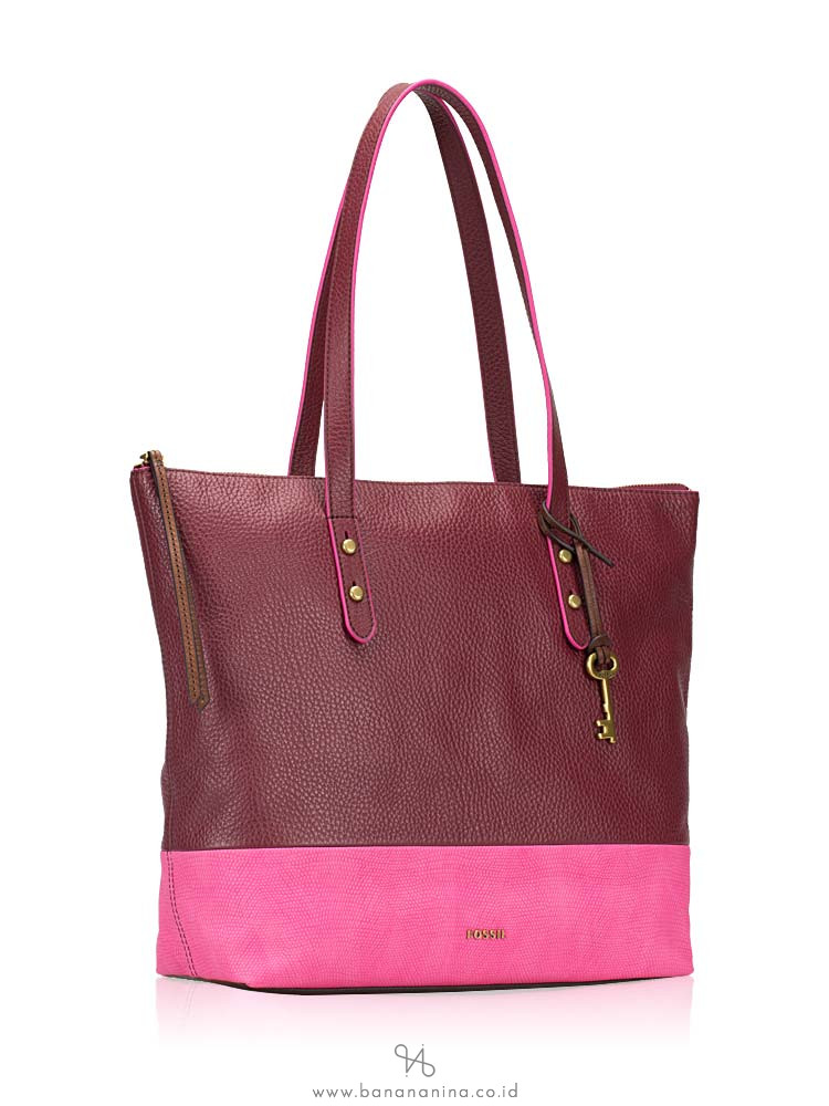 FOSSIL SHB1557640 Jenna Leather Tote Wine Multi