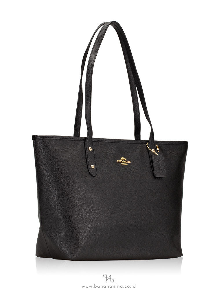 COACH 58846 Crossgrain City Leather Zip Tote Black