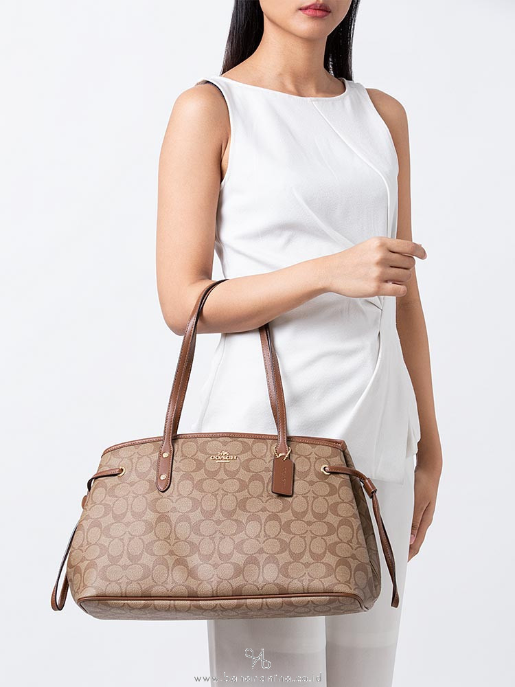 COACH 57842 Signature Drawstring Carryall Khaki Saddle