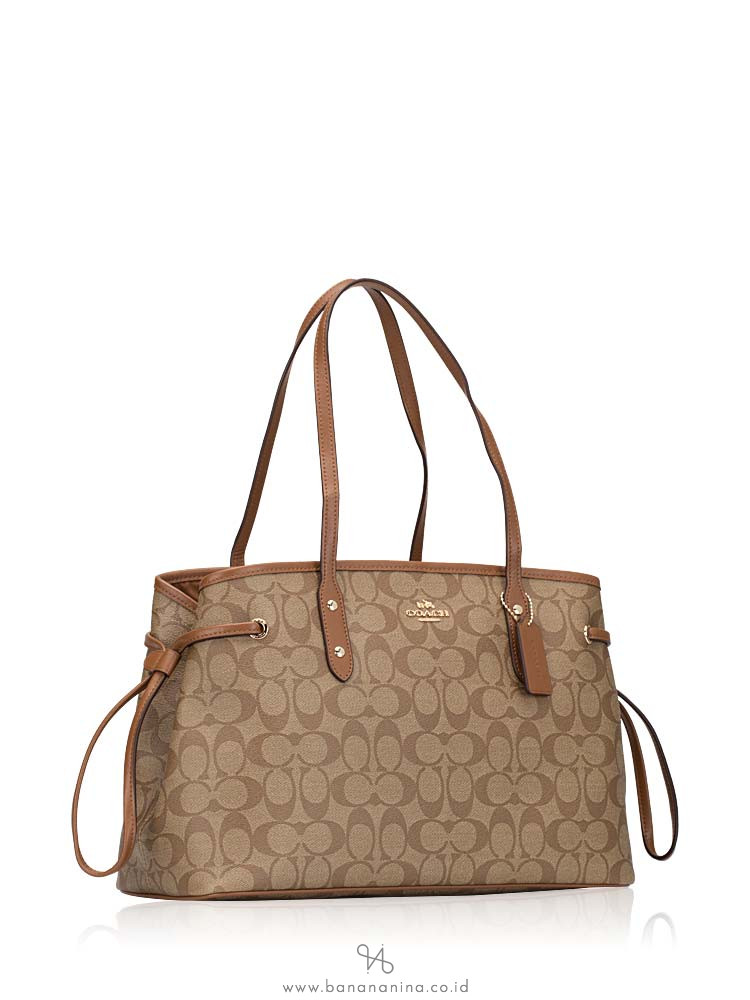 COACH 57842 Signature Drawstring Carryall Khaki Saddle