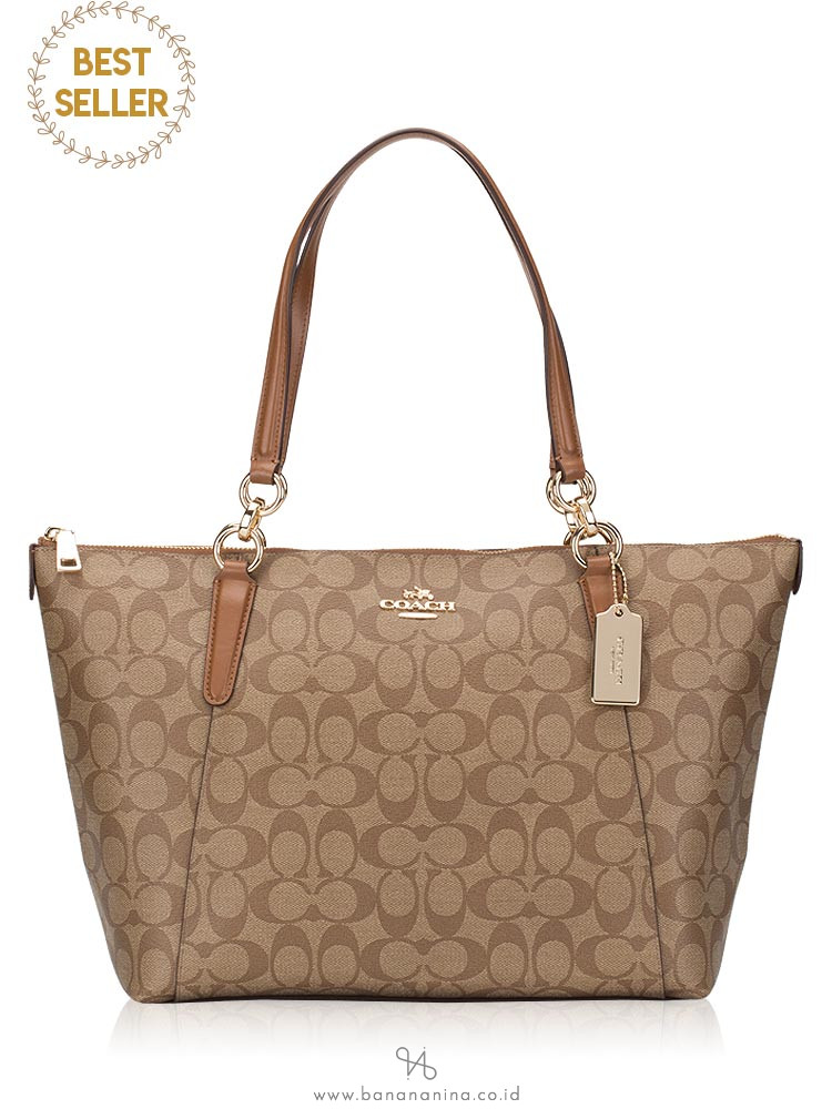 COACH 58318 Signature Ava Top Zip Tote Khaki Saddle
