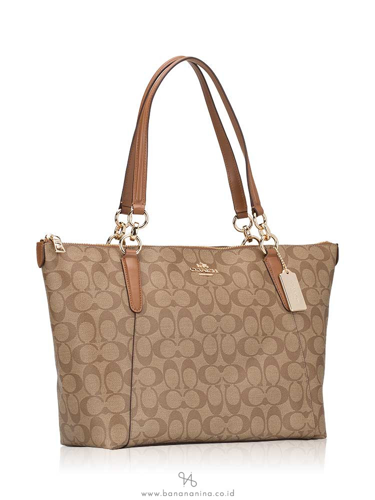COACH 58318 Signature Ava Top Zip Tote Khaki Saddle
