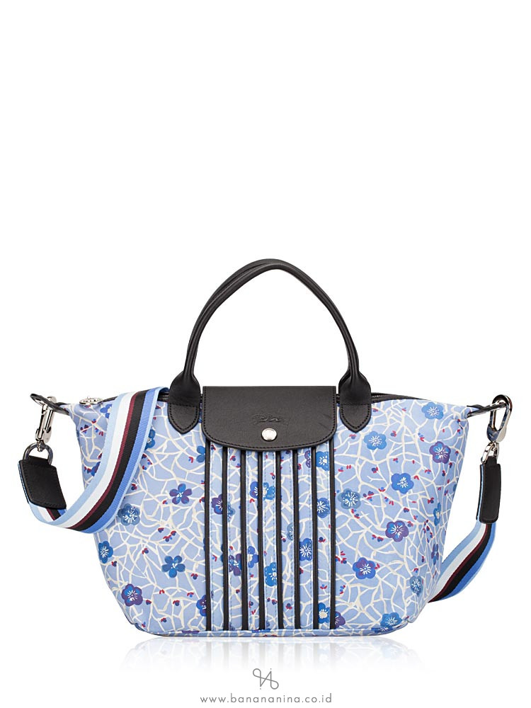 LONGCHAMP Le Pliage Cuir Fleuri Small SH Blue