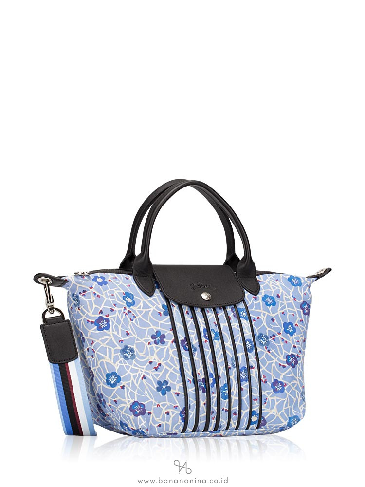 LONGCHAMP Le Pliage Cuir Fleuri Small SH Blue