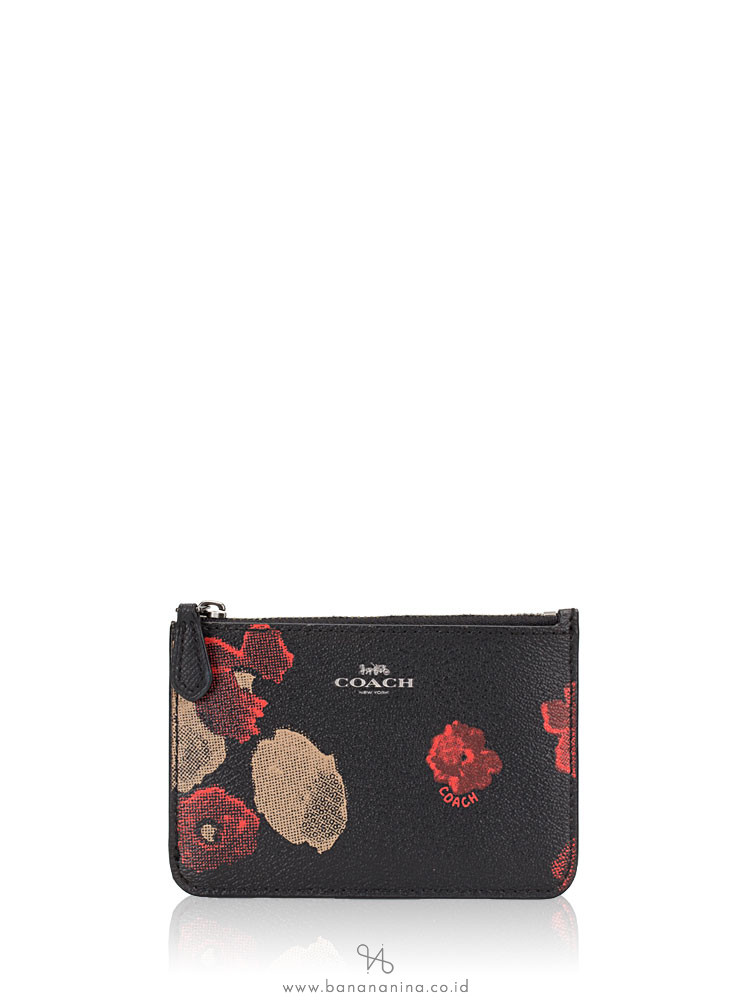 COACH 55999 Halftone Floral Key Pouch Black Multi