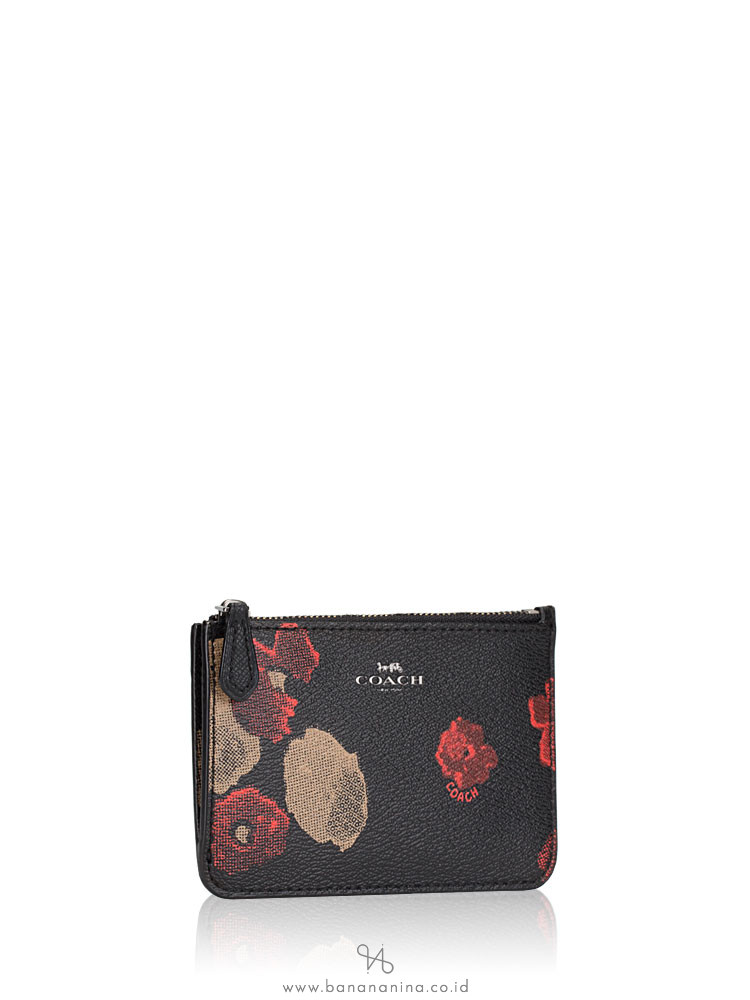COACH 55999 Halftone Floral Key Pouch Black Multi