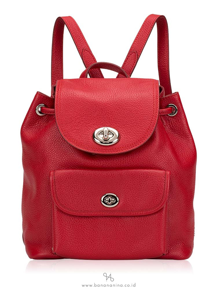COACH 37581 Pebble Leather Mini Turnlock Backpack True Red