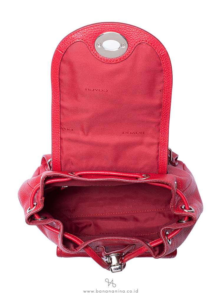 COACH 37581 Pebble Leather Mini Turnlock Backpack True Red