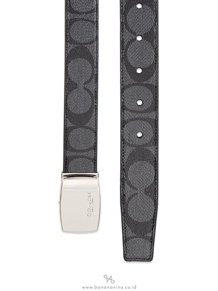 COACH Men 65242 Signature Plaque Heritage Belt Gift Box Charcoal Black