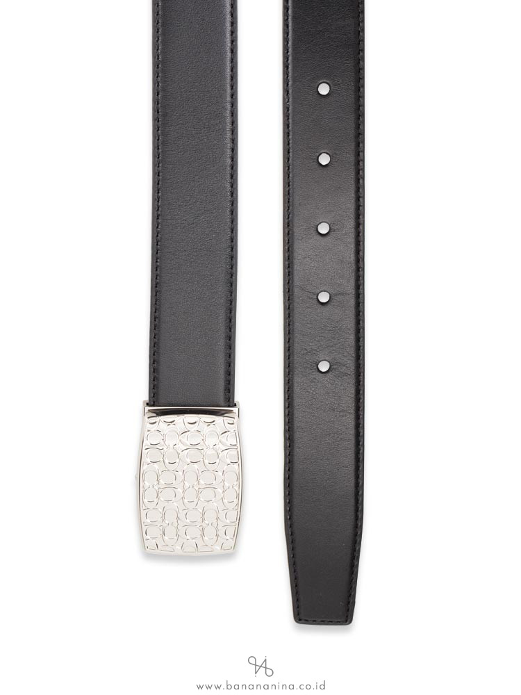 COACH Men 65186 Plaque Signature Belt Box Set Black Brown