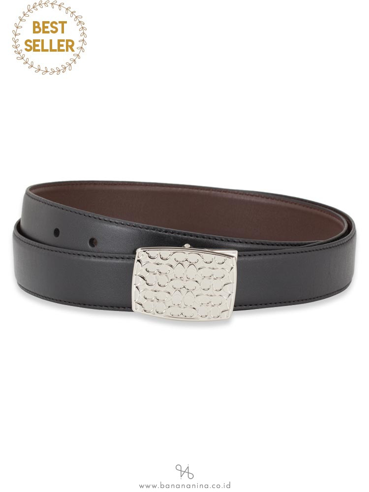 COACH Men 65186 Plaque Signature Belt Box Set Black Brown
