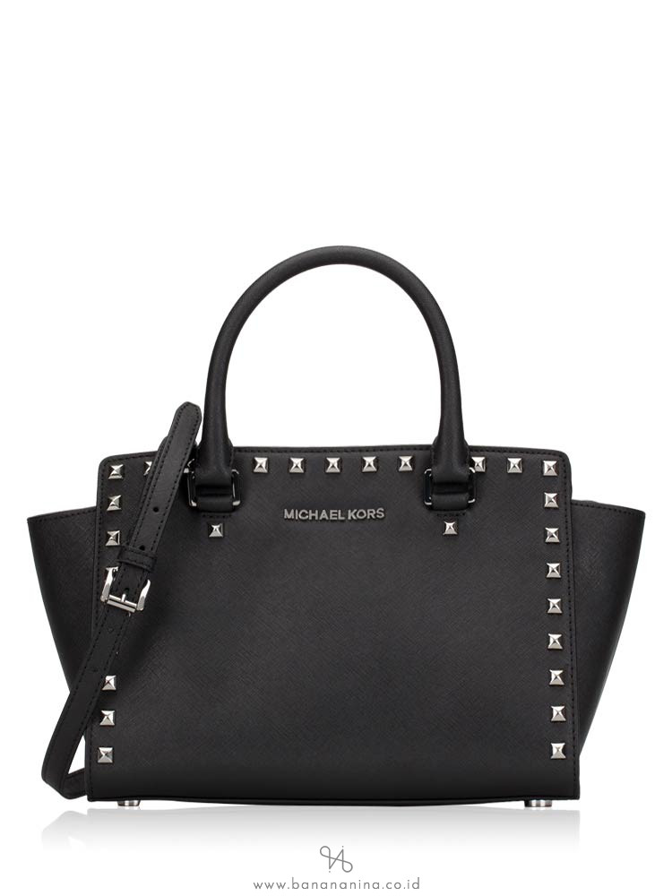 MICHAEL KORS Selma Studded Medium Leather Satchel Black