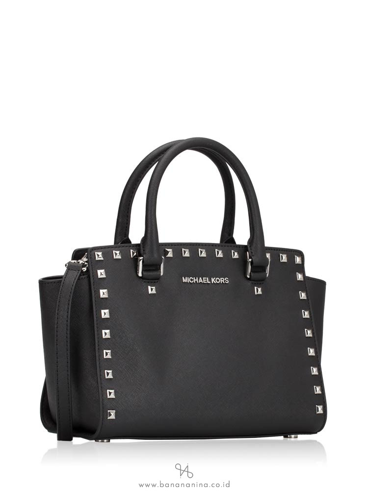 MICHAEL KORS Selma Studded Medium Leather Satchel Black