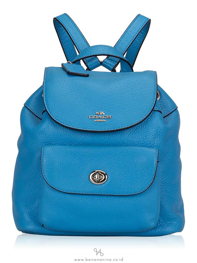 COACH 37621 Pebble Leather Mini Billie Backpack Azure