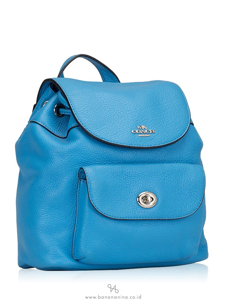 COACH 37621 Pebble Leather Mini Billie Backpack Azure