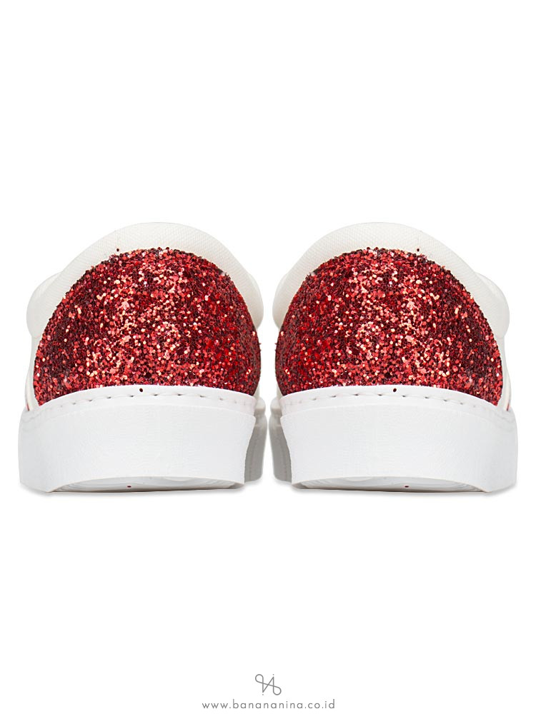 CHIARA FERRAGNI Glitter Eyes Superhero Slip On Sneakers Bianco Red Sz 37