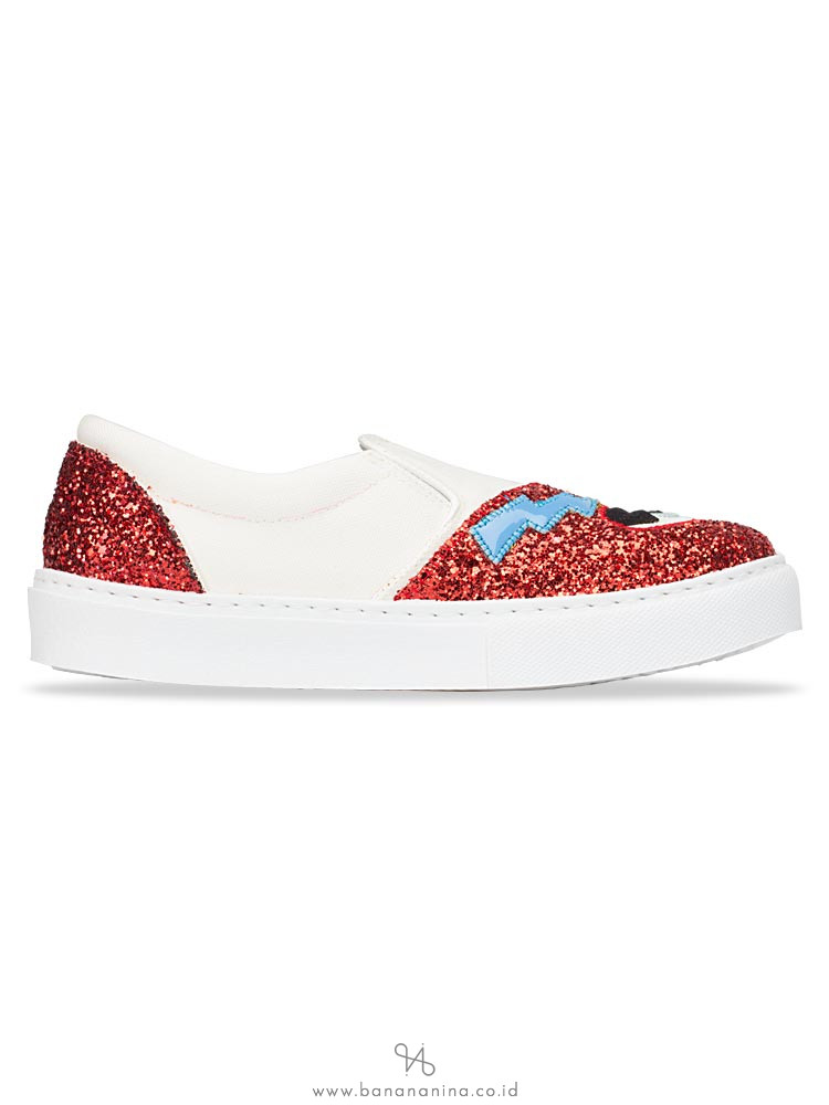CHIARA FERRAGNI Glitter Eyes Superhero Slip On Sneakers Bianco Red Sz 37