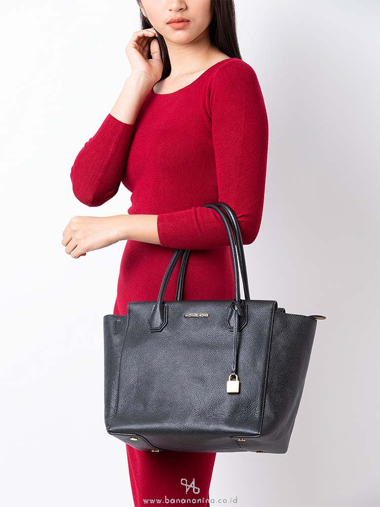 MICHAEL KORS Mercer Large Leather Satchel Black