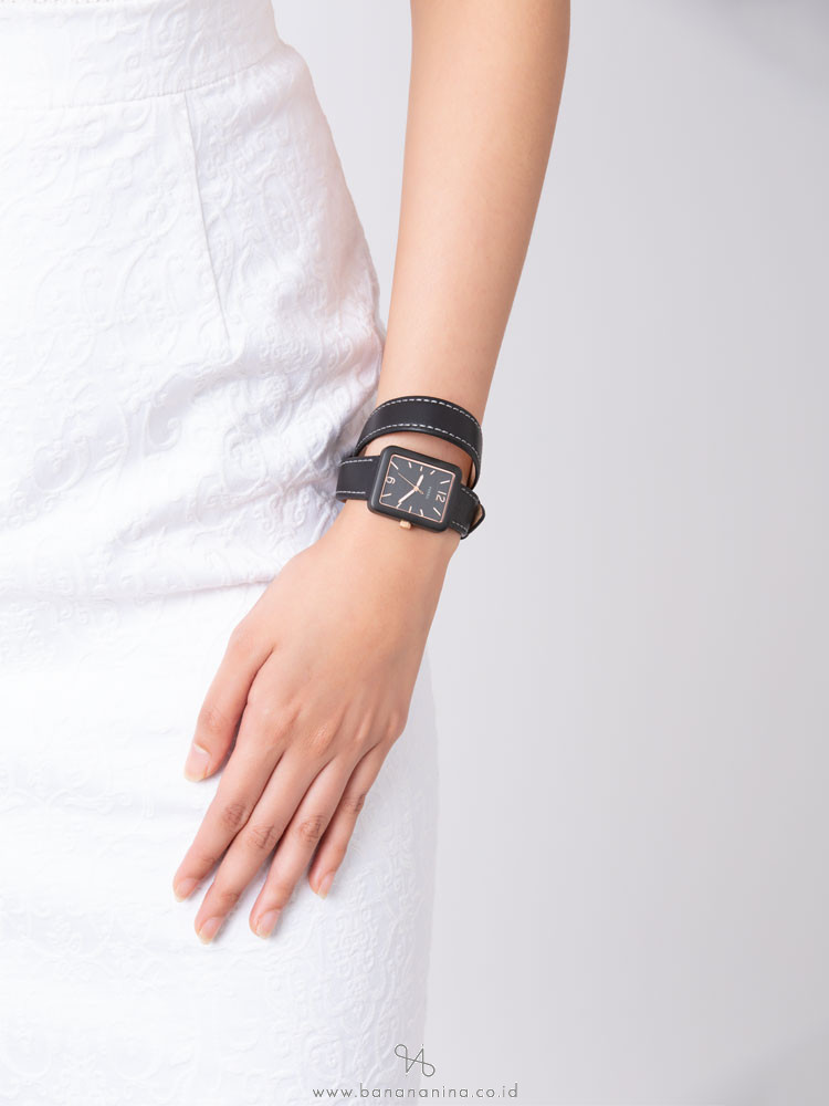 FOSSIL ES4193 Atwater Leather Wrap Strap Black