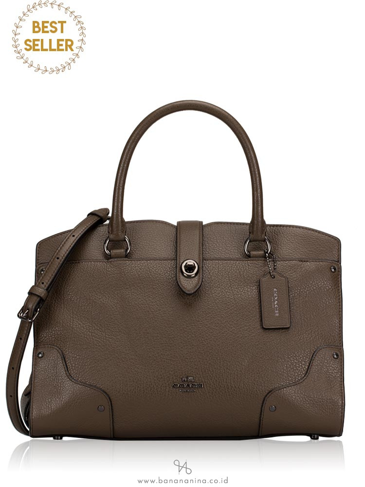 COACH 37575 Mercer 30 Grain Leather Satchel Dark Fatigue