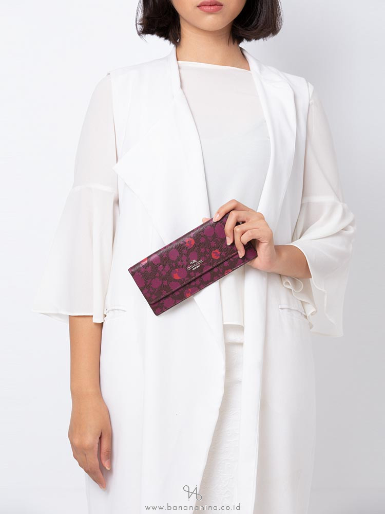COACH 53587 Crossgrain Floral Print Soft Wallet Oxblood