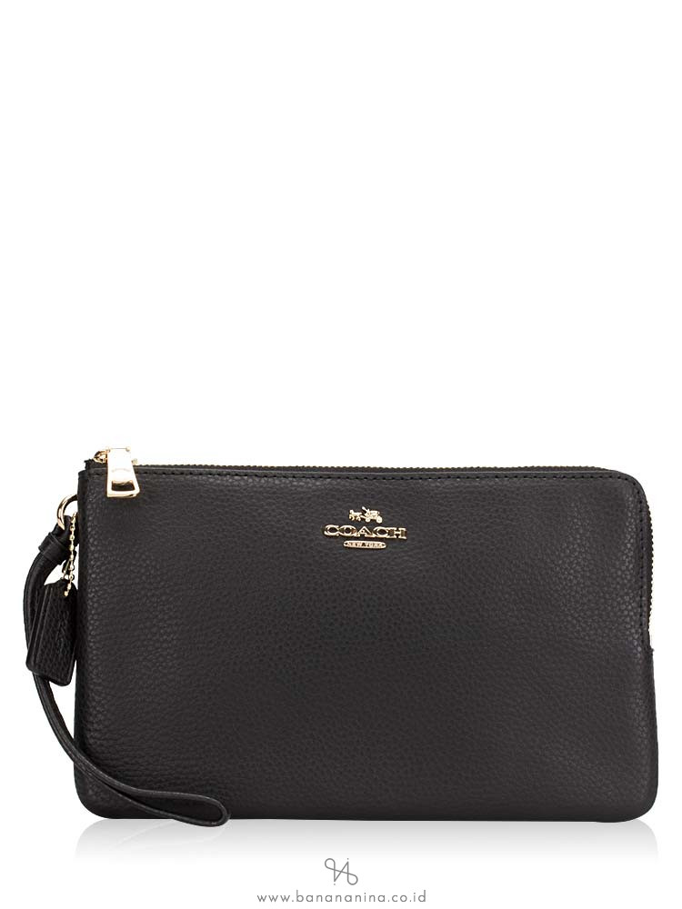 COACH 87587 Pebble Leather Double Zippy Wallet Black