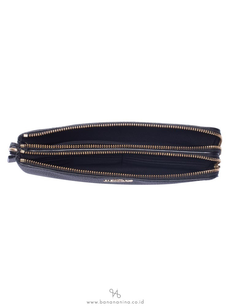 COACH 87587 Pebble Leather Double Zippy Wallet Black
