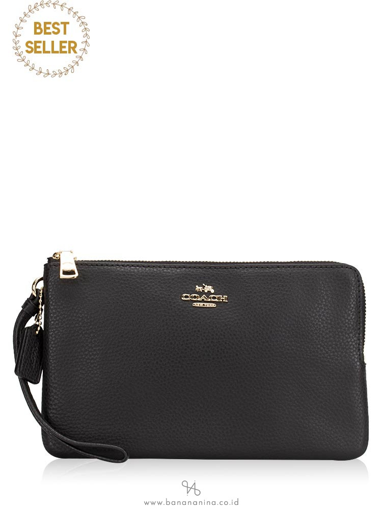 COACH 87587 Pebble Leather Double Zippy Wallet Black