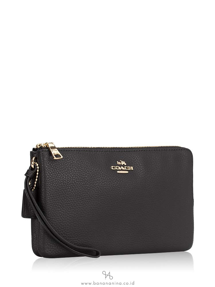 COACH 87587 Pebble Leather Double Zippy Wallet Black