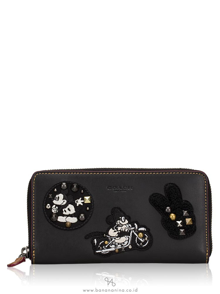COACH 59340 Mickey Leather Patches Zip Wallet Black Multi