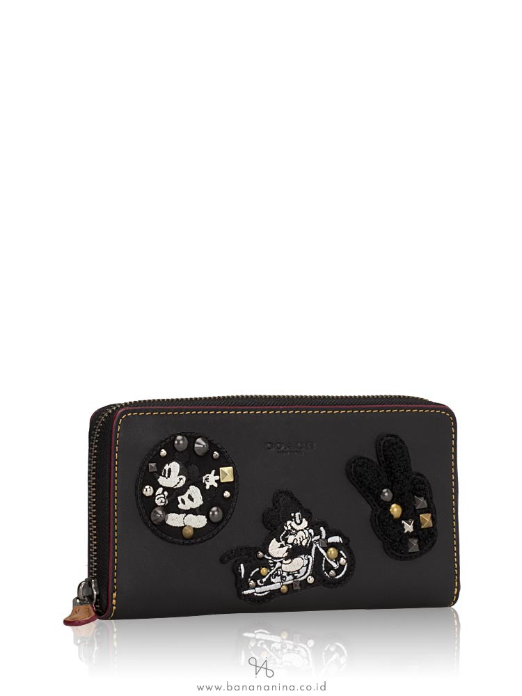 COACH 59340 Mickey Leather Patches Zip Wallet Black Multi