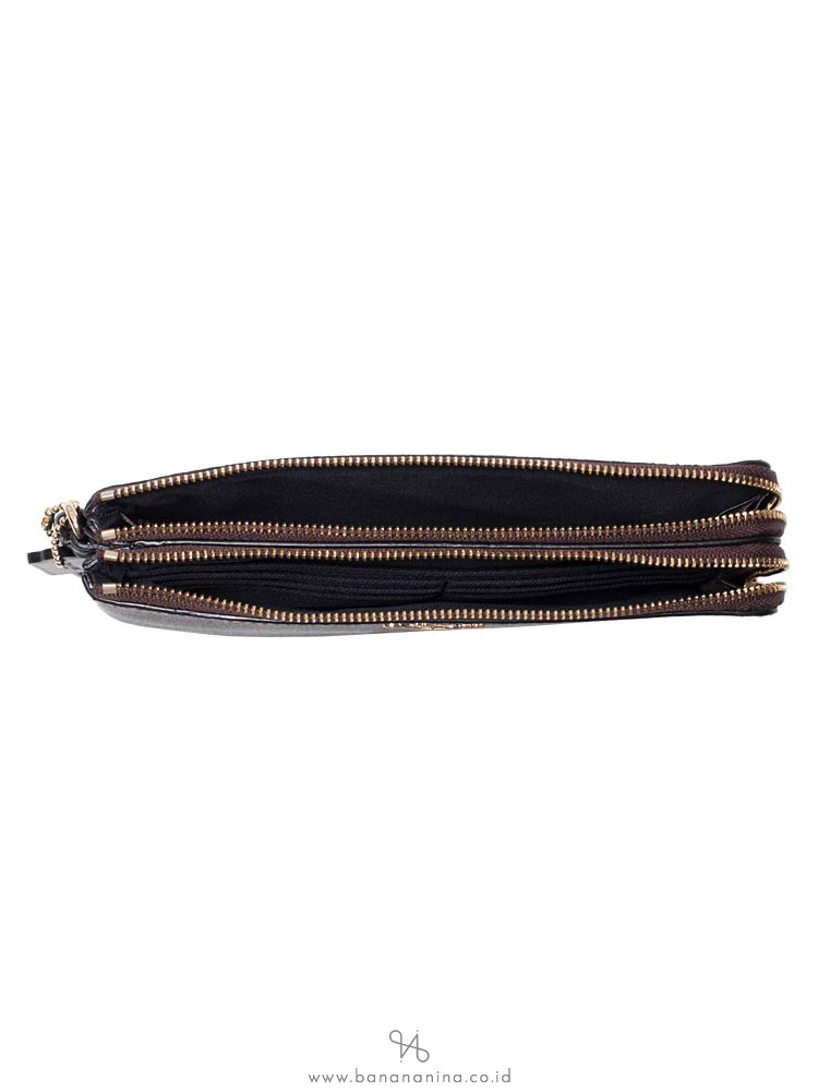 COACH 16109 Signature Double Zip Wallet Brown Black