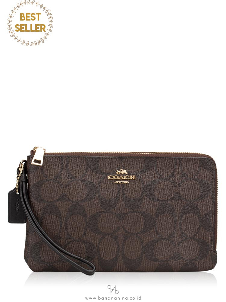 COACH 16109 Signature Double Zip Wallet Brown Black