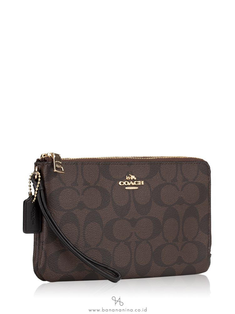 COACH 16109 Signature Double Zip Wallet Brown Black