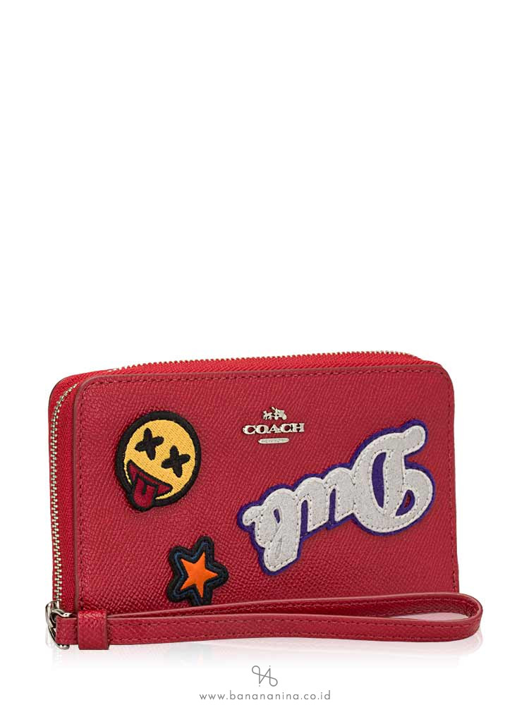 COACH 20976 Varsity Patches Leather Phone Wallet True Red