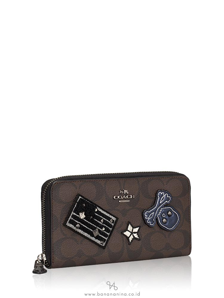 COACH 11855 Signature Varsity Large Patches Zip Wallet Brown Black