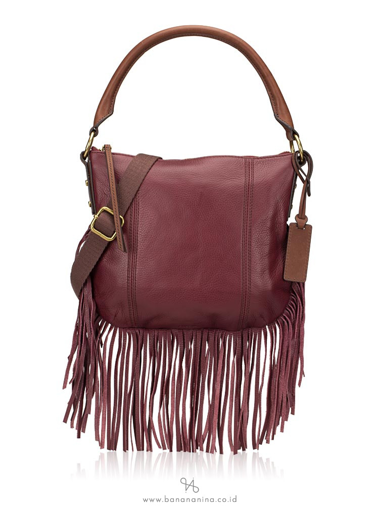 FOSSIL SHB1477609 Molly Fringe Leather Hobo Wine