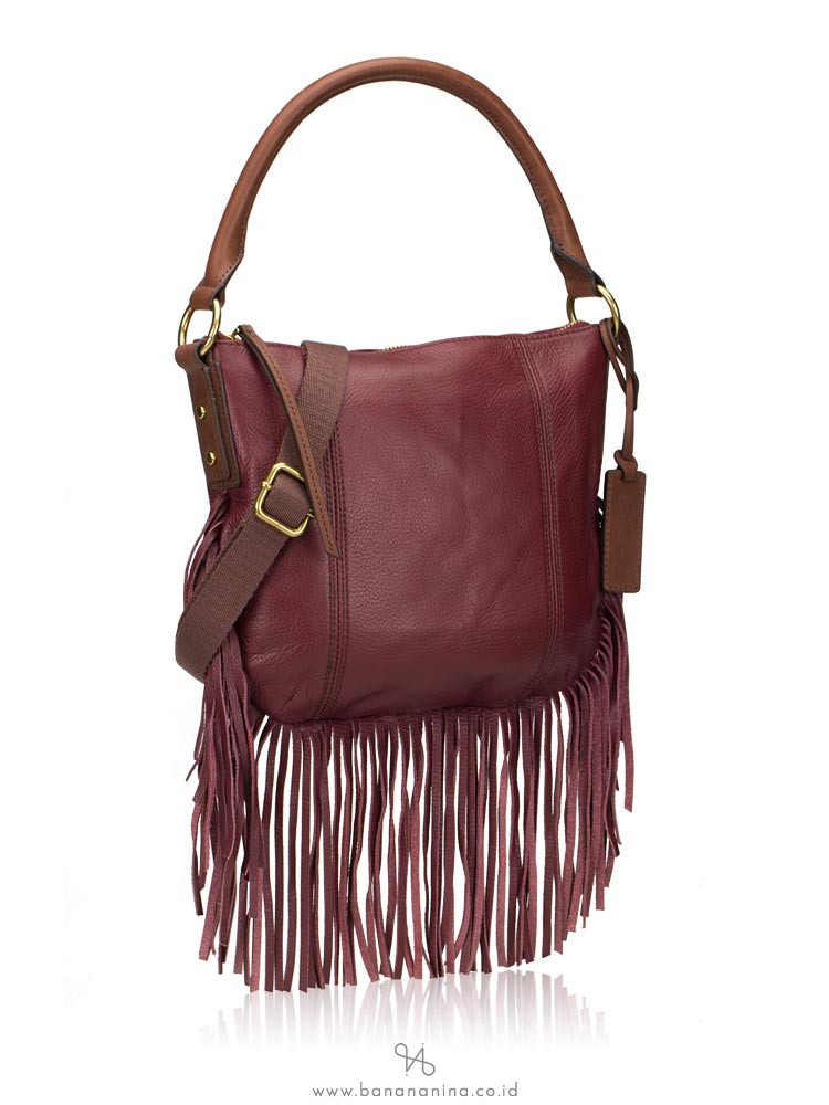 FOSSIL SHB1477609 Molly Fringe Leather Hobo Wine