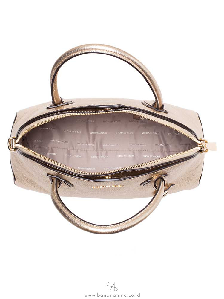 MICHAEL KORS Mercer Leather Large Dome Satchel Pale Gold