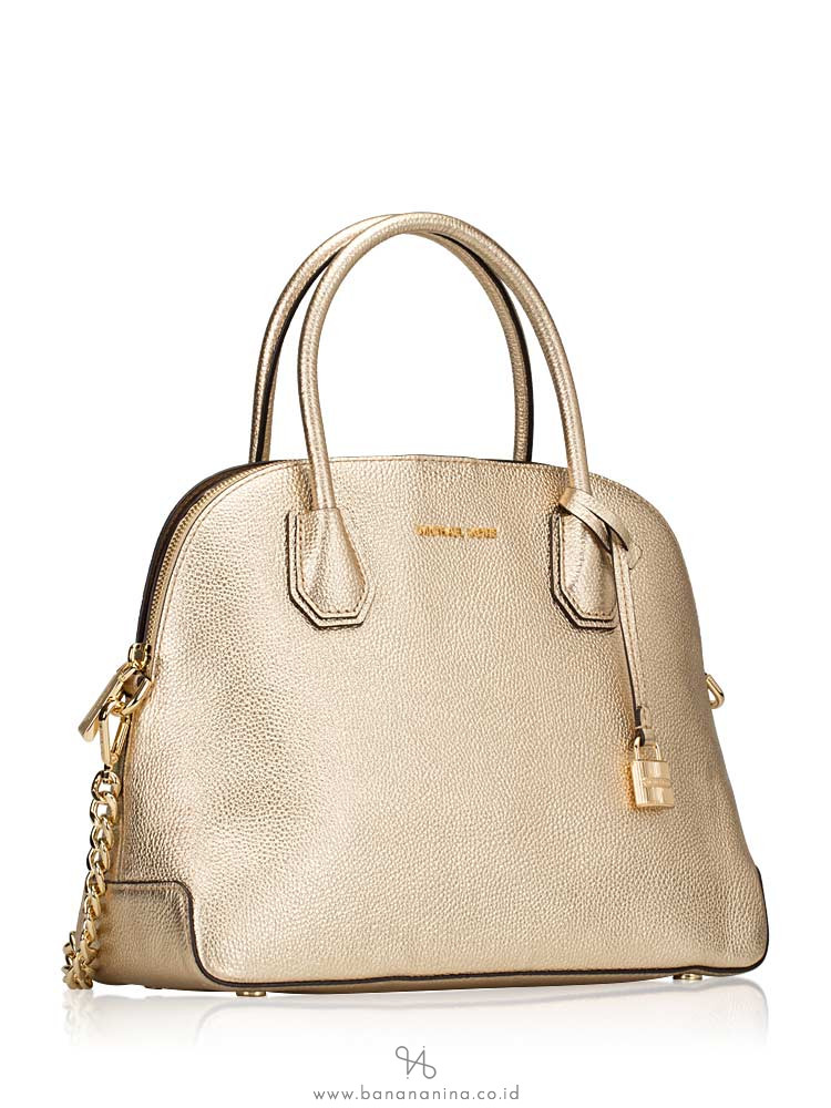MICHAEL KORS Mercer Leather Large Dome Satchel Pale Gold