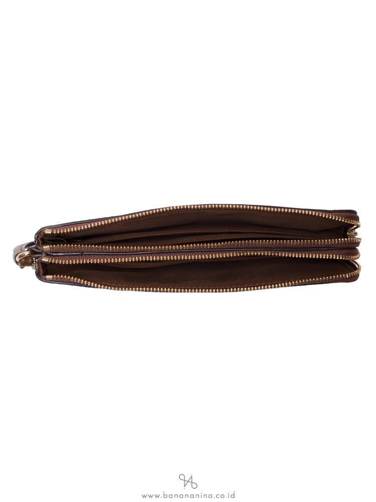 COACH 16109 Signature Double Zip Wallet Khaki Saddle