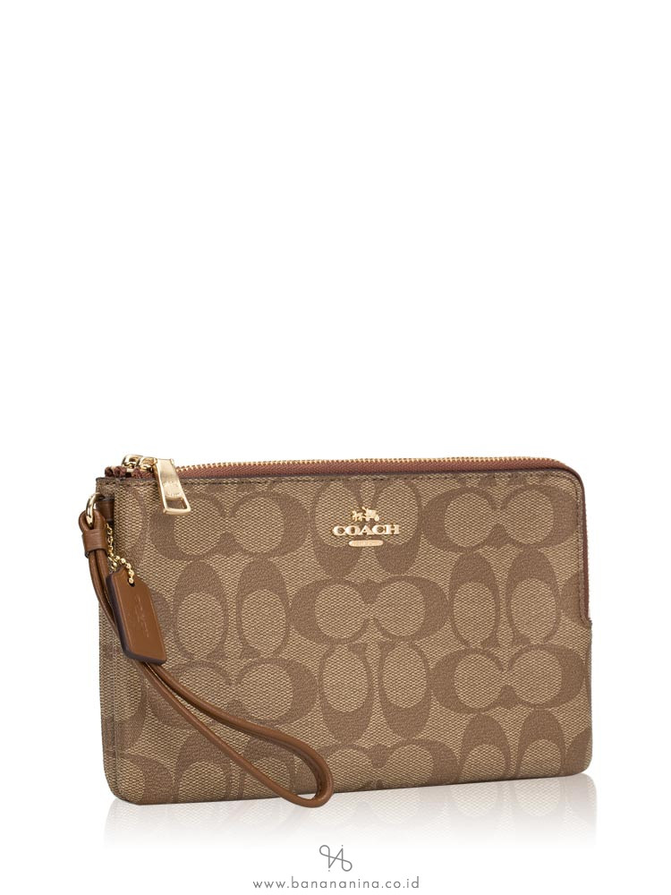 COACH 16109 Signature Double Zip Wallet Khaki Saddle