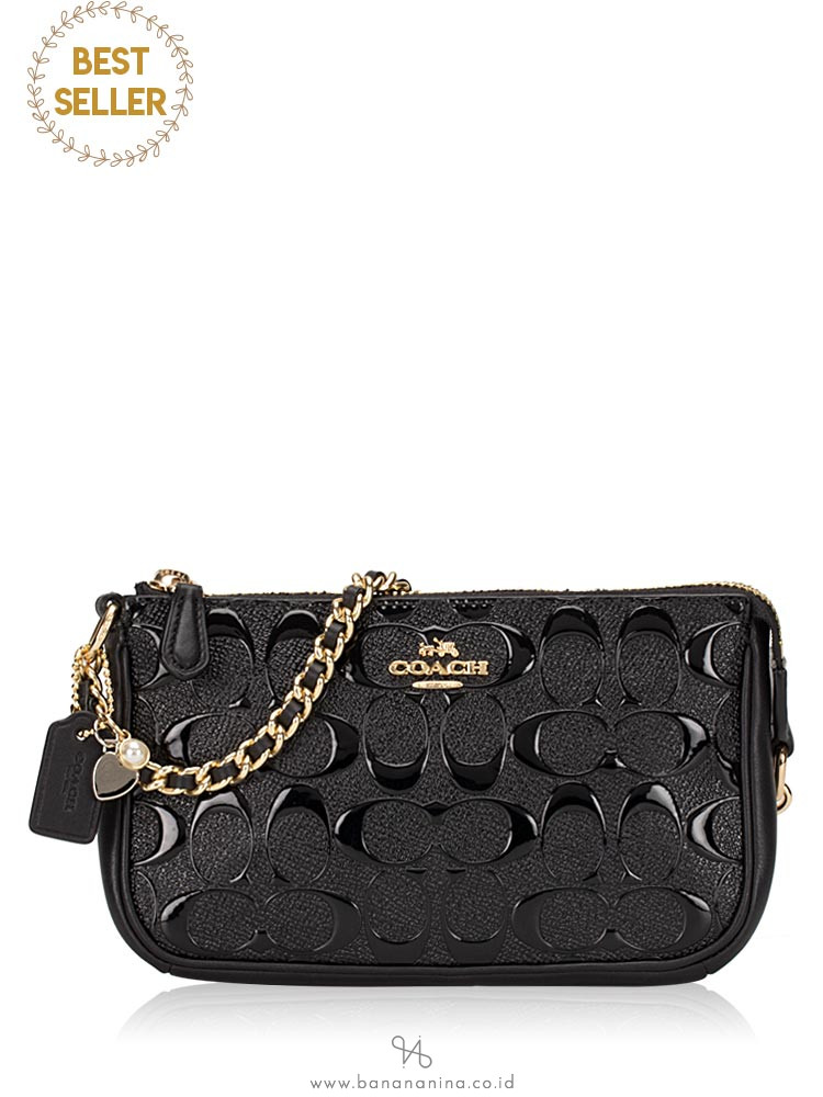 COACH 22698 Signature Debossed Patent Large Wristlet Black