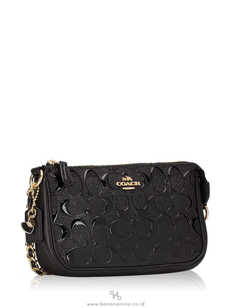 COACH 22698 Signature Debossed Patent Large Wristlet Black