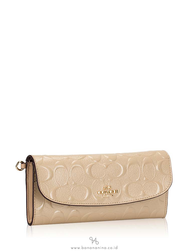 COACH 23397 Boxed Signature Debossed Patent Soft Wallet Platinum