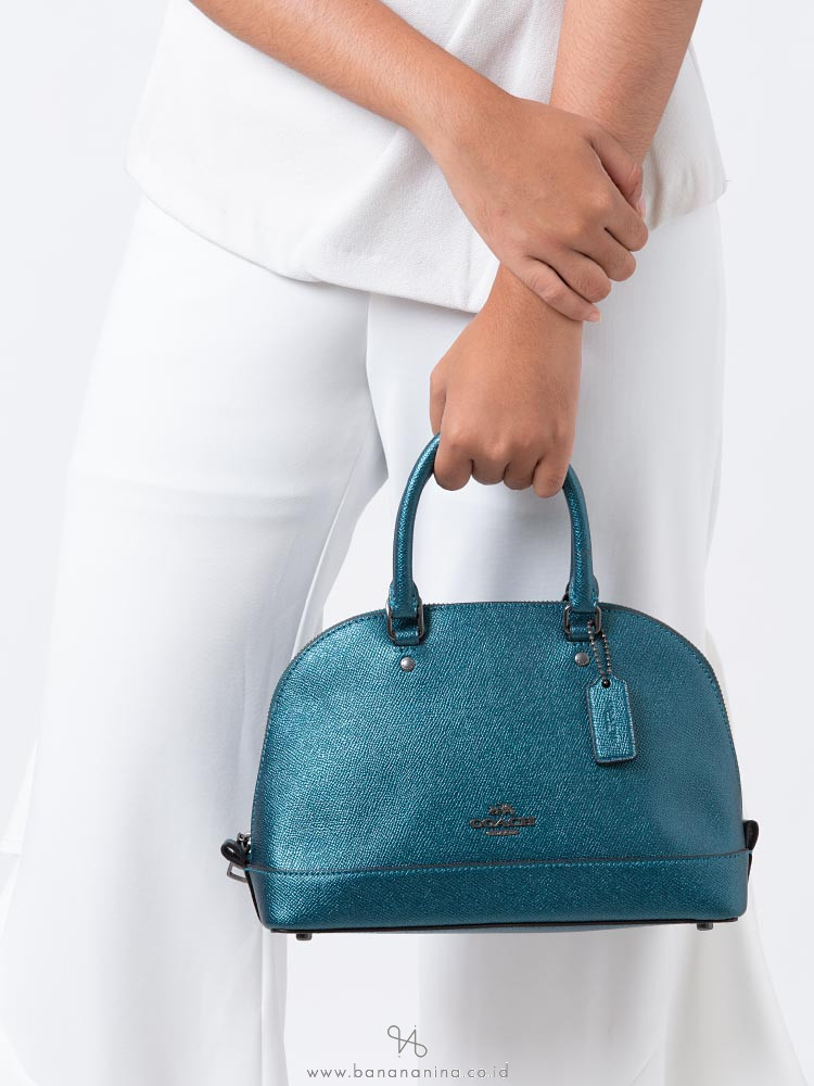 COACH 22315 Metallic Crossgrain Mini Sierra Satchel Dark Teal