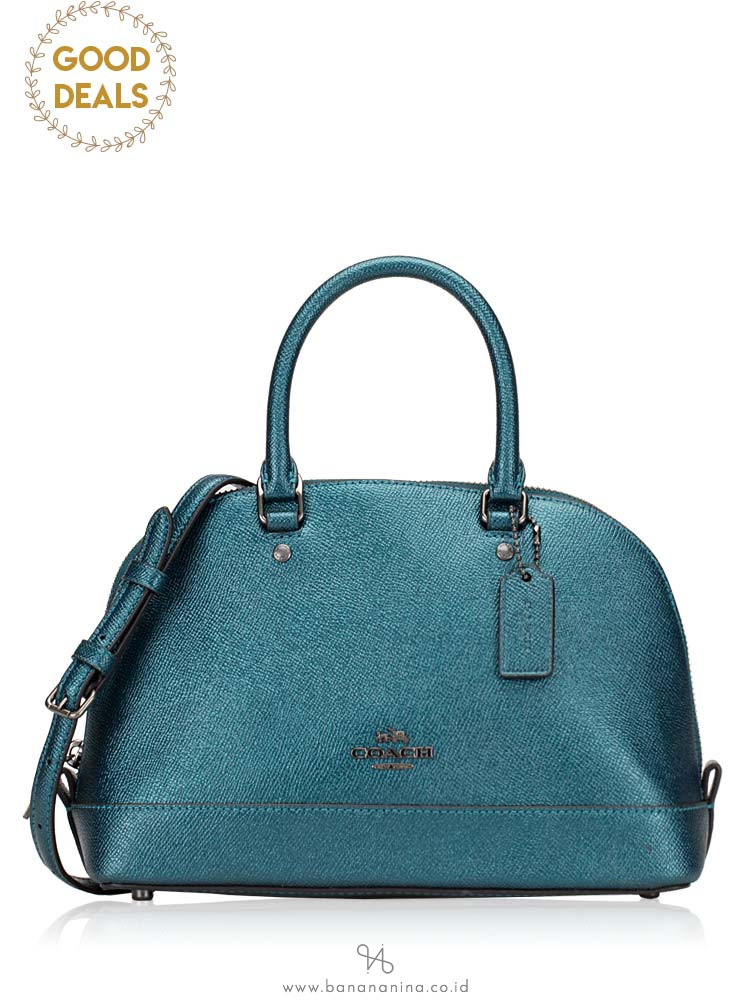 COACH 22315 Metallic Crossgrain Mini Sierra Satchel Dark Teal