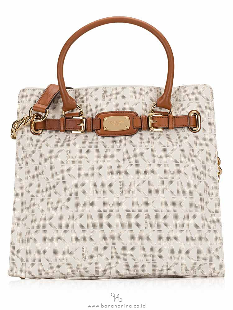 MICHAEL KORS Hamilton Monogram Large North South Tote Vanilla