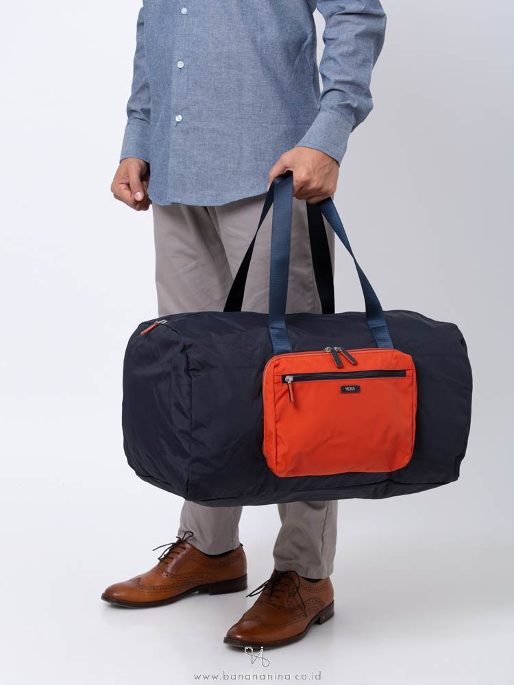 TUMI Men Packable Duffle Zip Travel Navy Orange