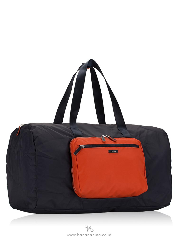 TUMI Men Packable Duffle Zip Travel Navy Orange